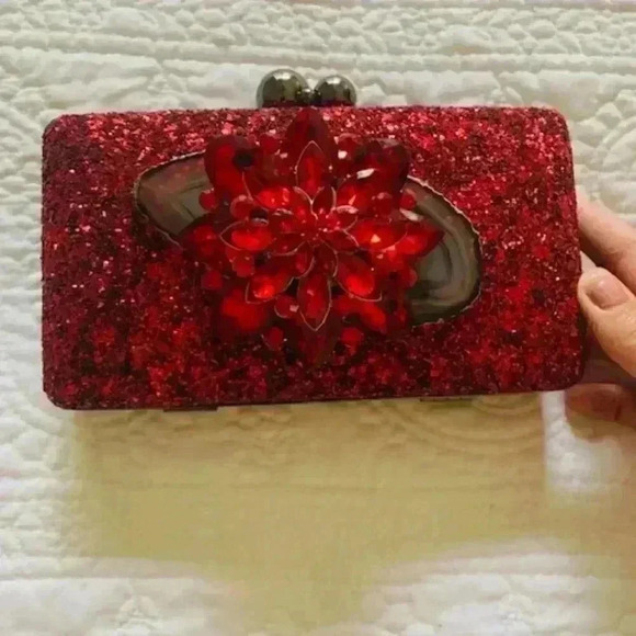 Lynn Rosencrantz Embellished Agate Crystal clutch purse - Picture 2 of 6